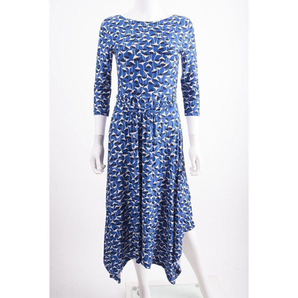 Boden Womans Maisie Midi Dress UK 10 US 6 Blue Floral Handkerchief Style NWT
